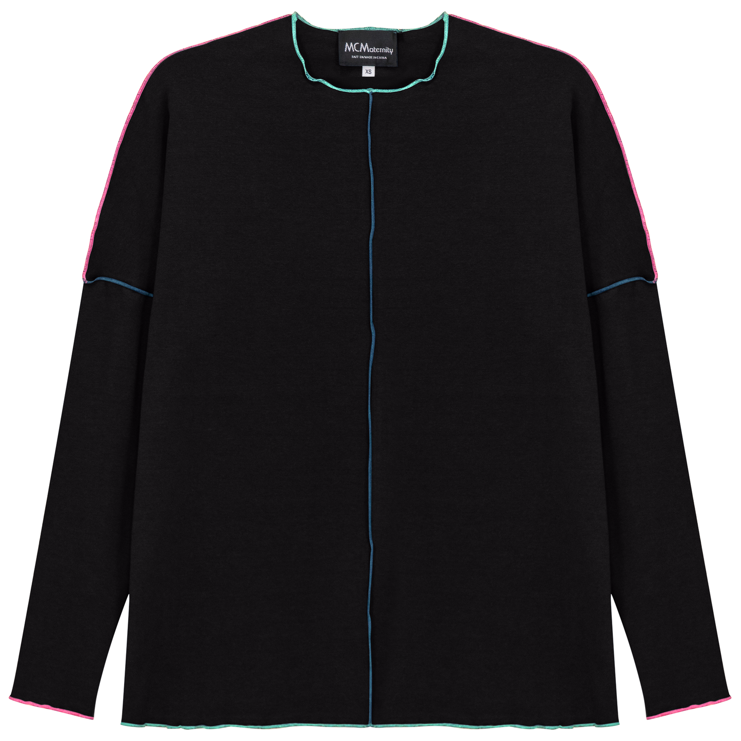 Maternity Contrast Stitch Top Black