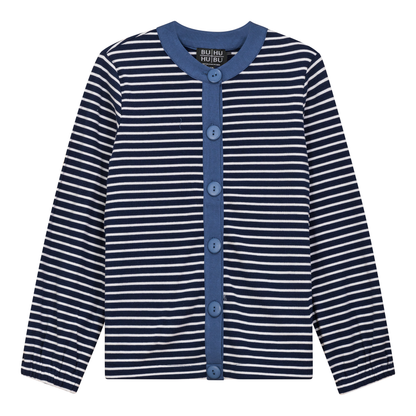 Maternity Striped Button Down Cardigan Denim White