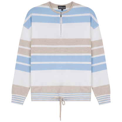 Maternity Henley Stripped Knit Bungee Sweater White Light Stone Light Dusty Blue