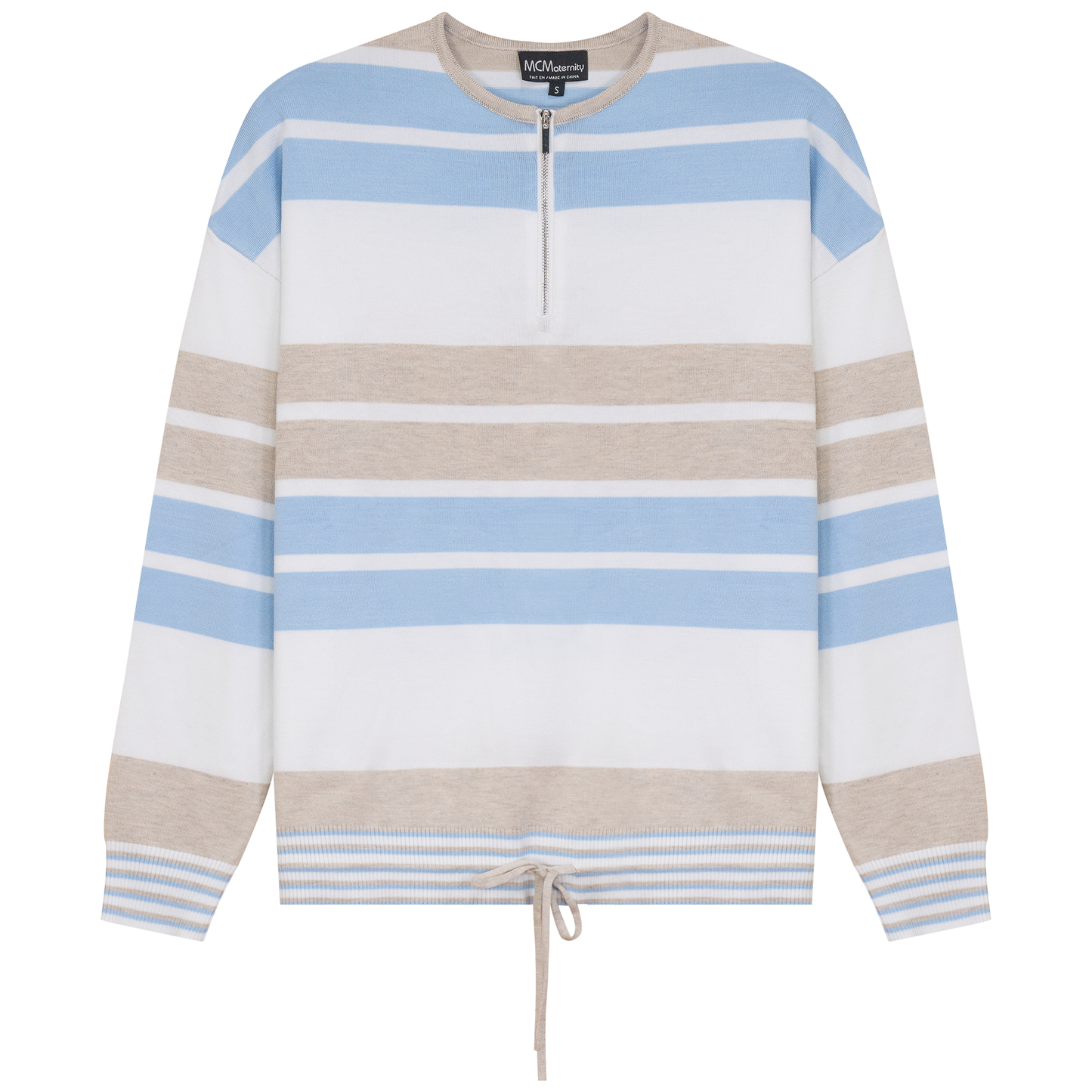 Maternity Henley Stripped Knit Bungee Sweater White Light Stone Light Dusty Blue