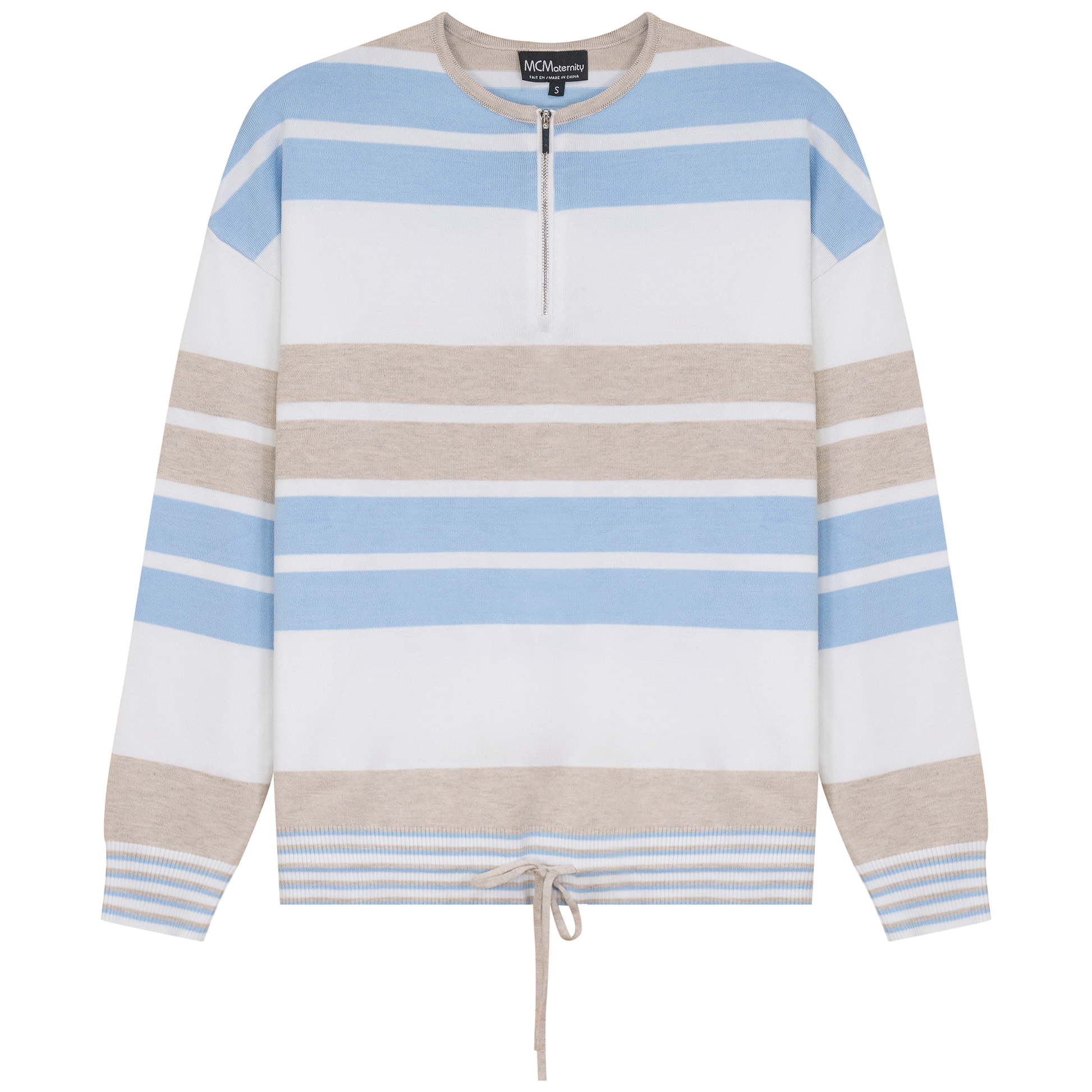 Maternity Henley Stripped Knit Bungee Sweater