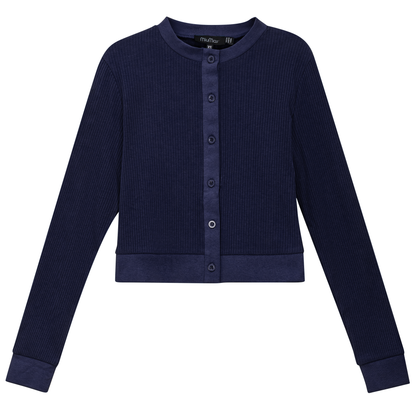 Maternity Ribbed Cropped Cardigan Dark Denim