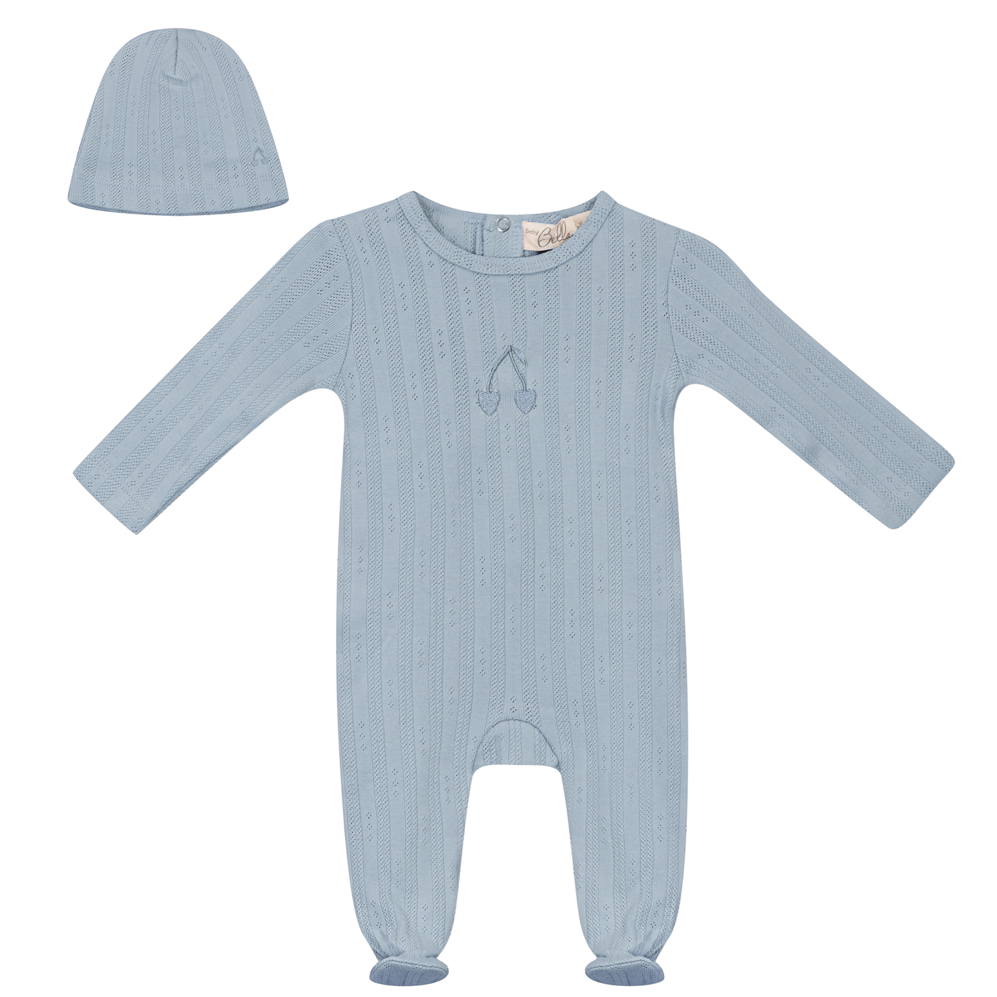 Embroidered Cherry Onesie with Hat Blue Mist