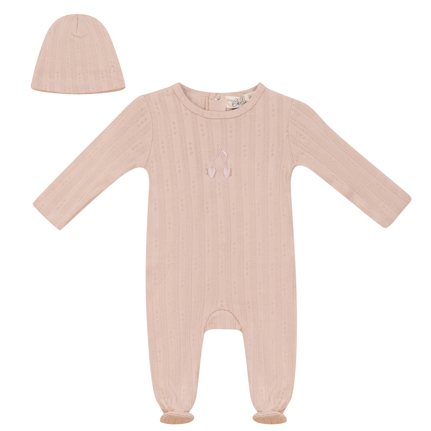 Embroidered Cherry Onesie with Hat Soft Pink