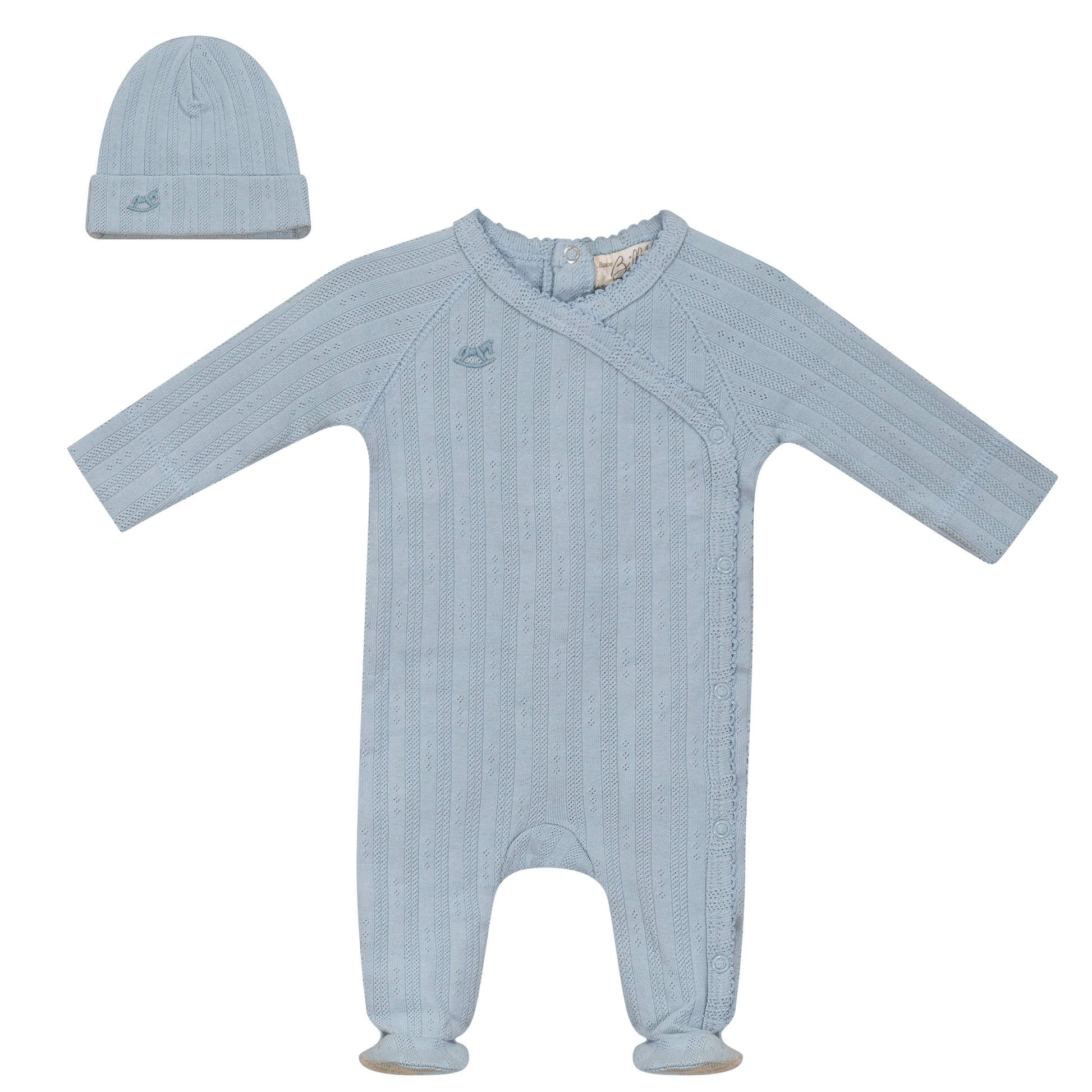 Pointelle Rib Wrap Onesie and Hat Blue Mist