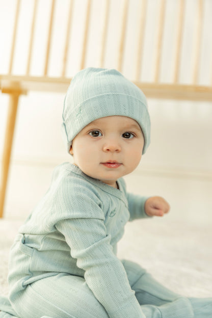 Pointelle Rib Wrap Onesie and Hat