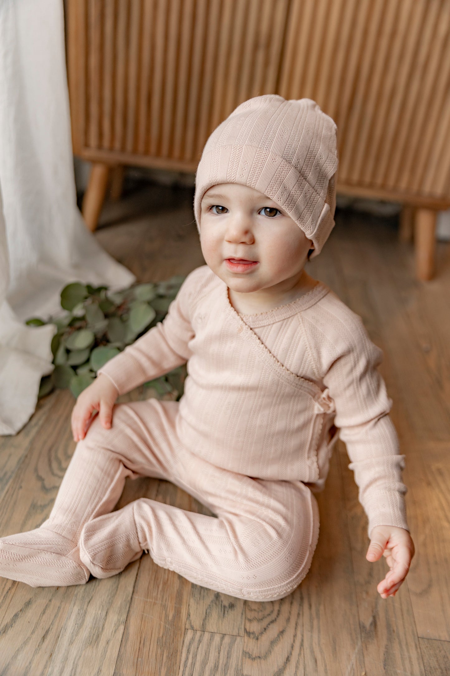 Pointelle Rib Wrap Onesie and Hat