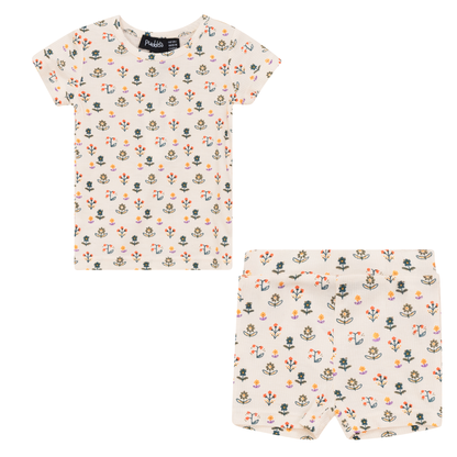 Floral Blossom Shorts Set Beige