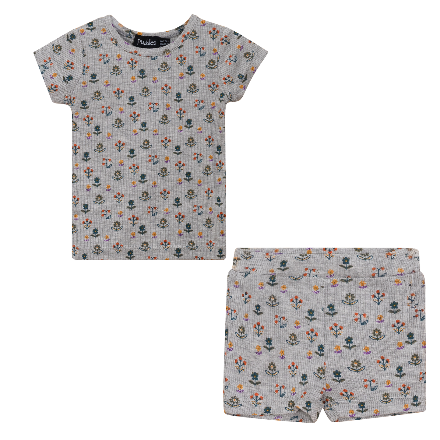 Floral Blossom Shorts Set Grey Mix