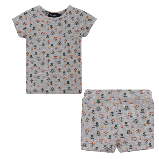 Floral Blossom Shorts Set Grey Mix