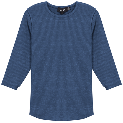 Distressed Rib Top Dark Denim