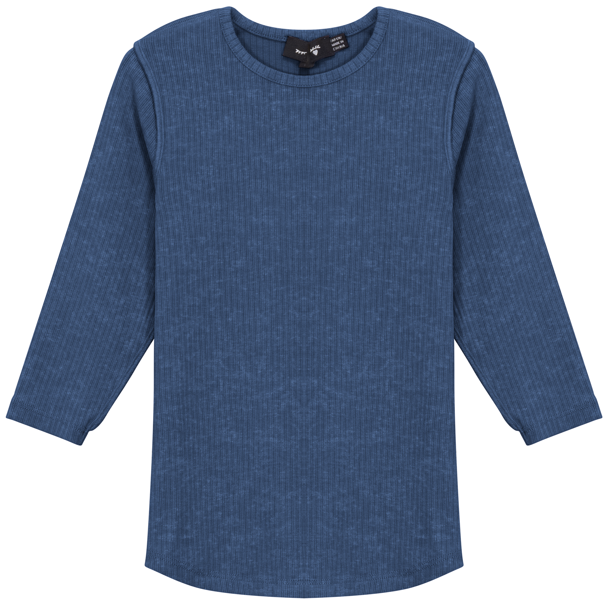 Distressed Rib Top Dark Denim