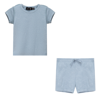Distressed Shorts Set Dusty Blue