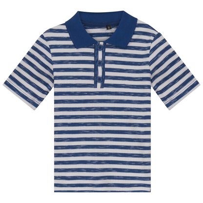 Mix Stripped Short Polo Dark Blue