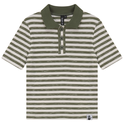 Mix Stripped Short Polo Olive