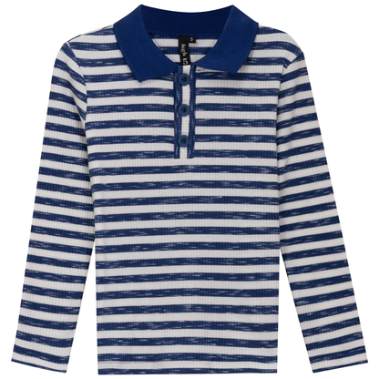Mix Stripped Long Polo Dark Blue