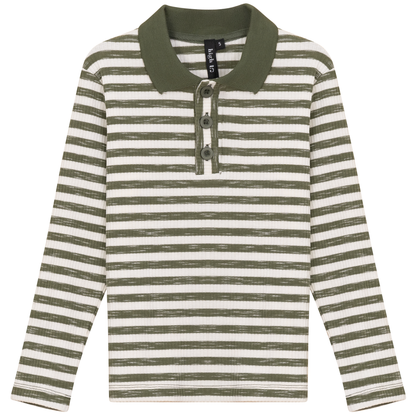 Mix Stripped Long Polo Olive