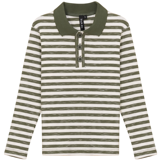Mix Stripped Long Polo Olive
