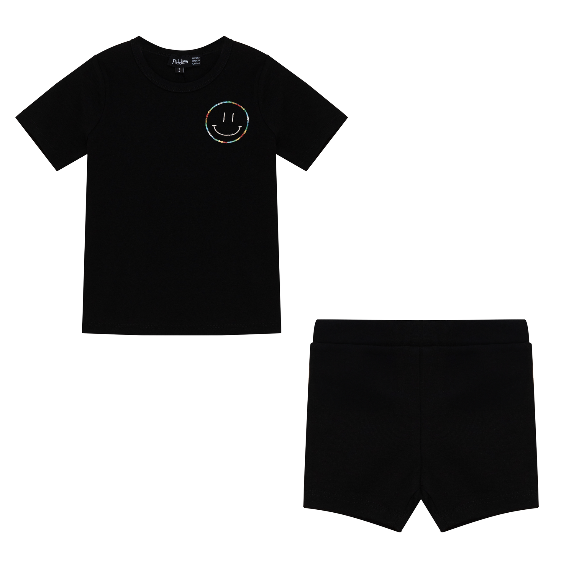 Smiley Embroidered Shorts Set Black