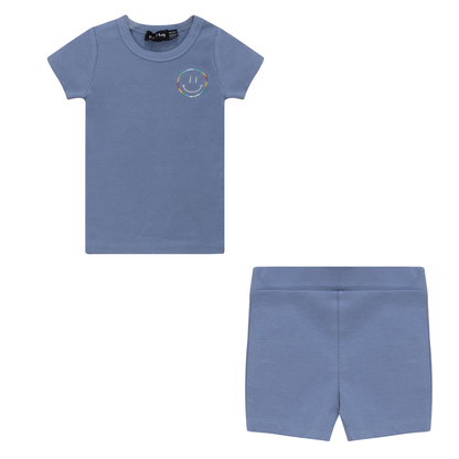 Smiley Embroidered Shorts Set Denim