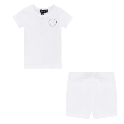 Smiley Embroidered Shorts Set White