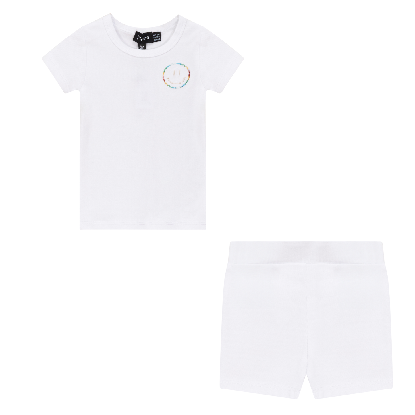 Smiley Embroidered Shorts Set White