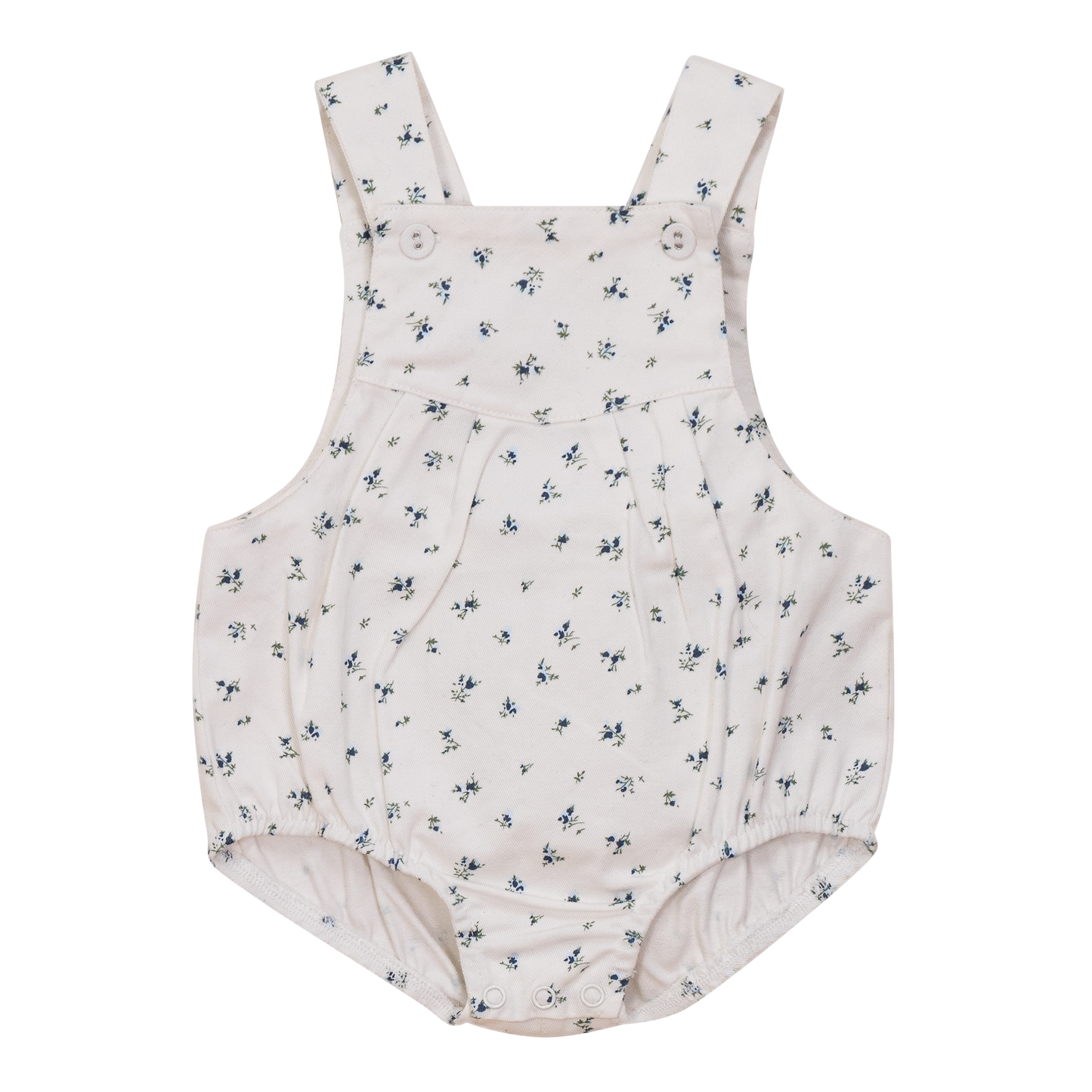 Floral Printed Denim Romper Blue