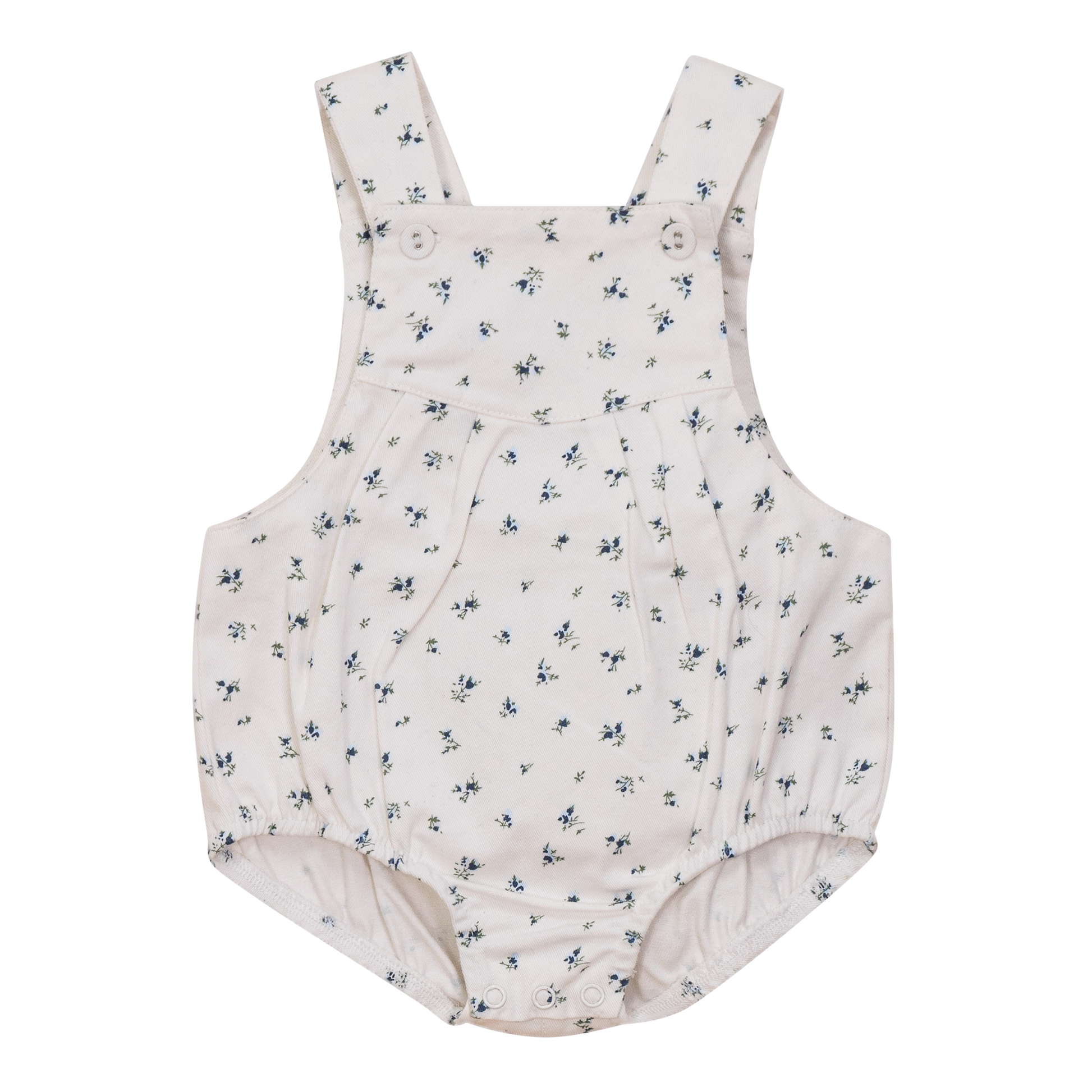 Floral Printed Denim Romper Blue