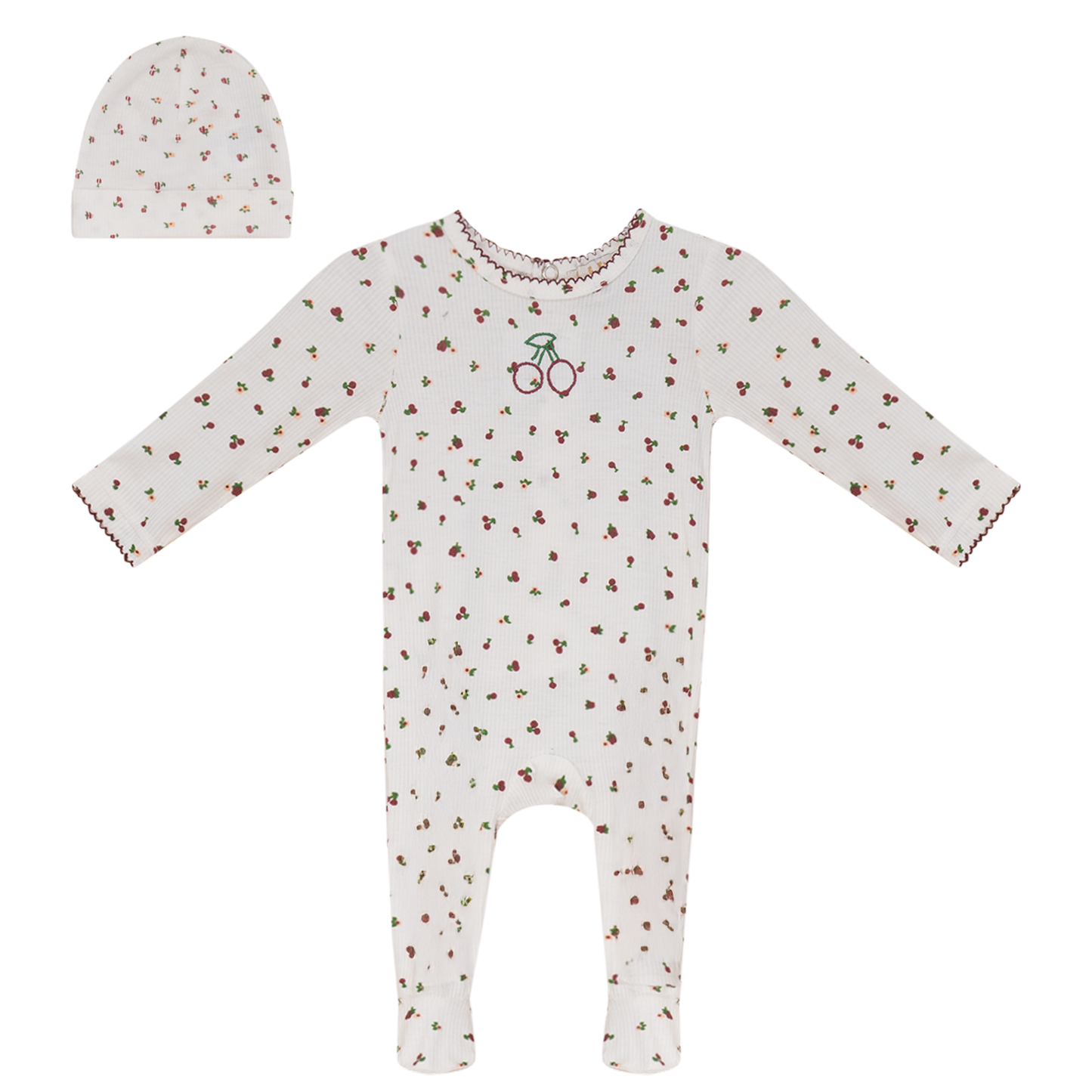 Cherry Print Onesie with Hat White