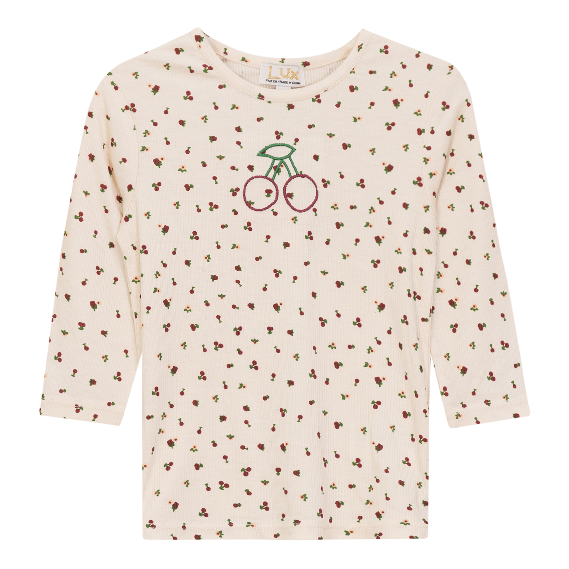 Cherry Print T-Shirt Beige
