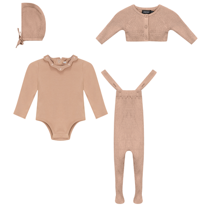 Knitted Overall and Cardigan Set Maple Sugar