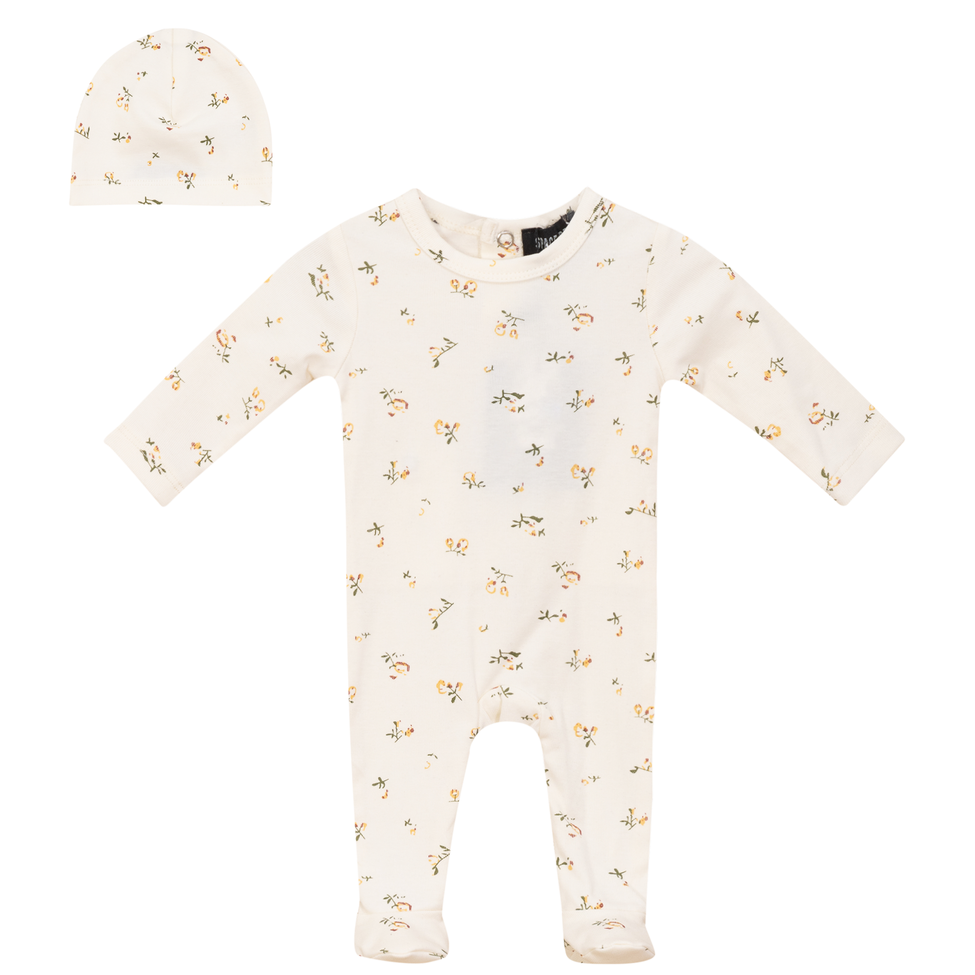 Floral Printed Onesie and Hat Off White