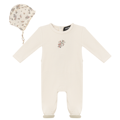 Pointelle Rib Onesie and Bonnet Cream