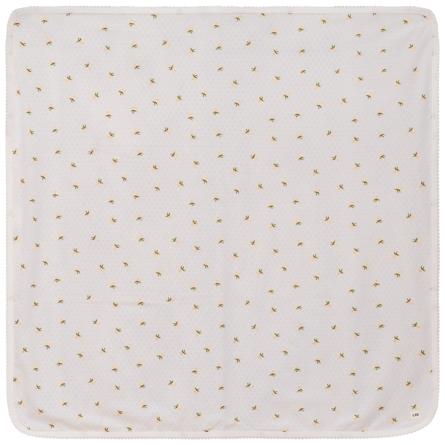 Floral Print Pointelle Blanket Off White One Size