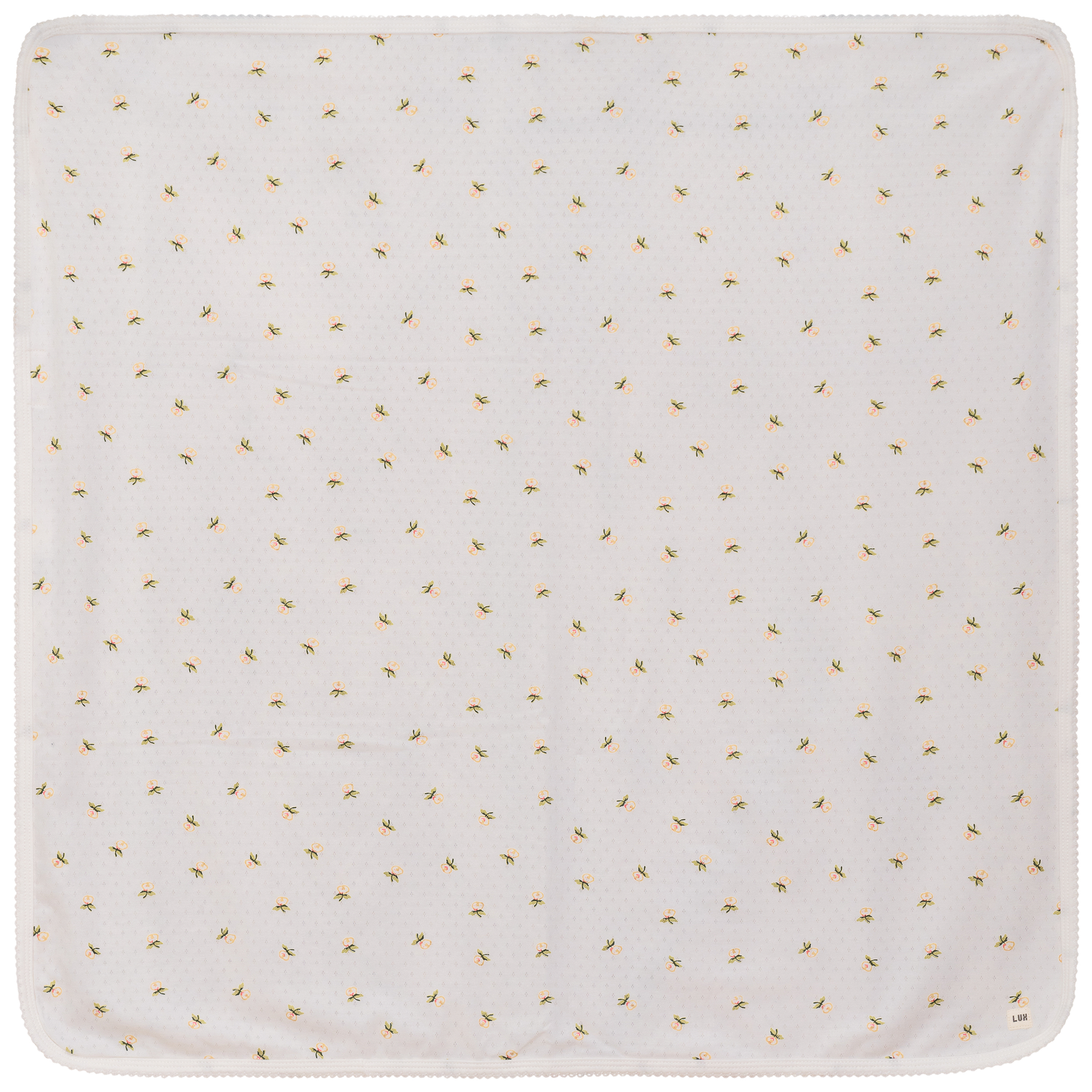 Floral Print Pointelle Blanket Off White One Size