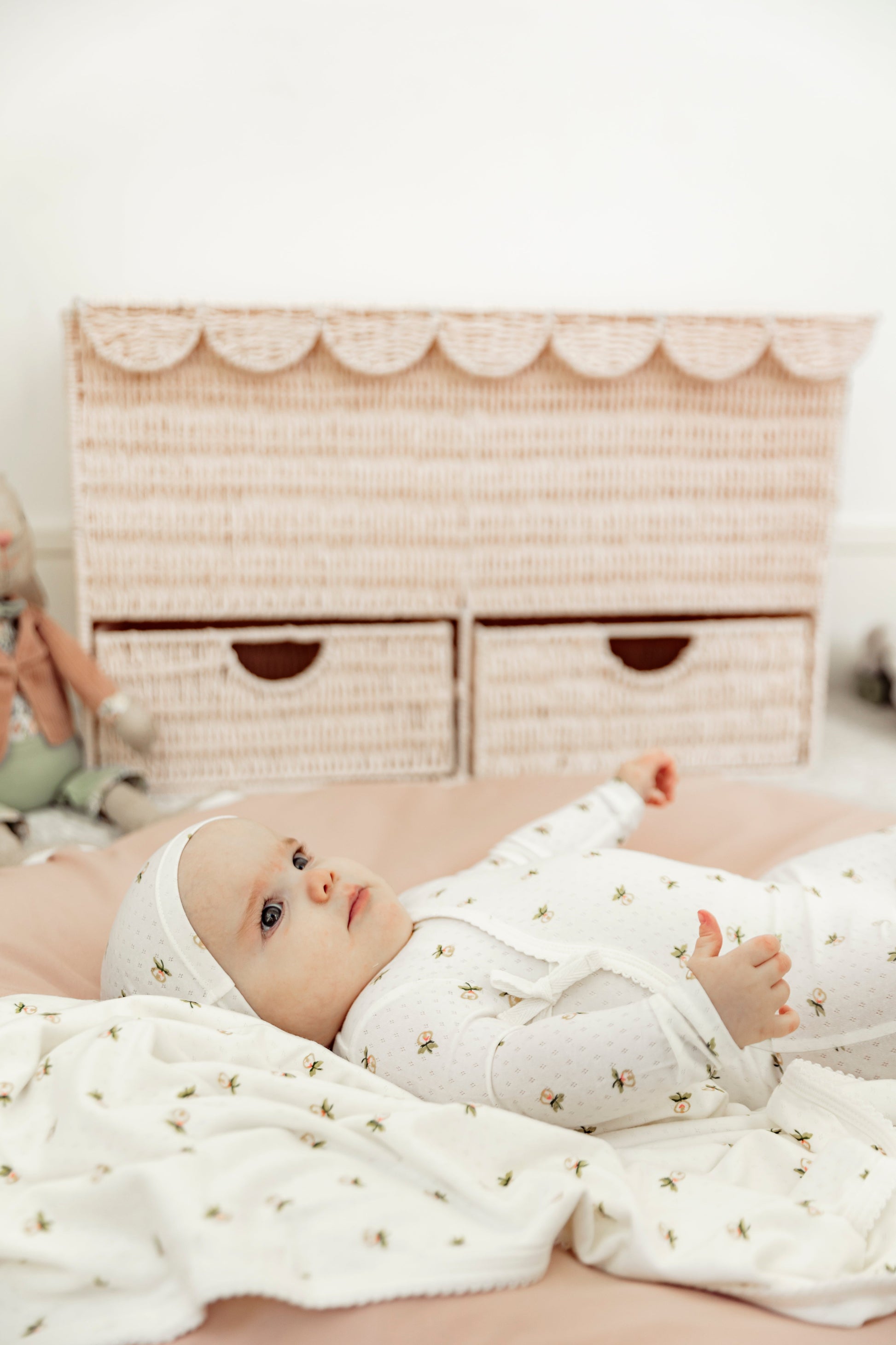 Floral Print Pointelle Blanket