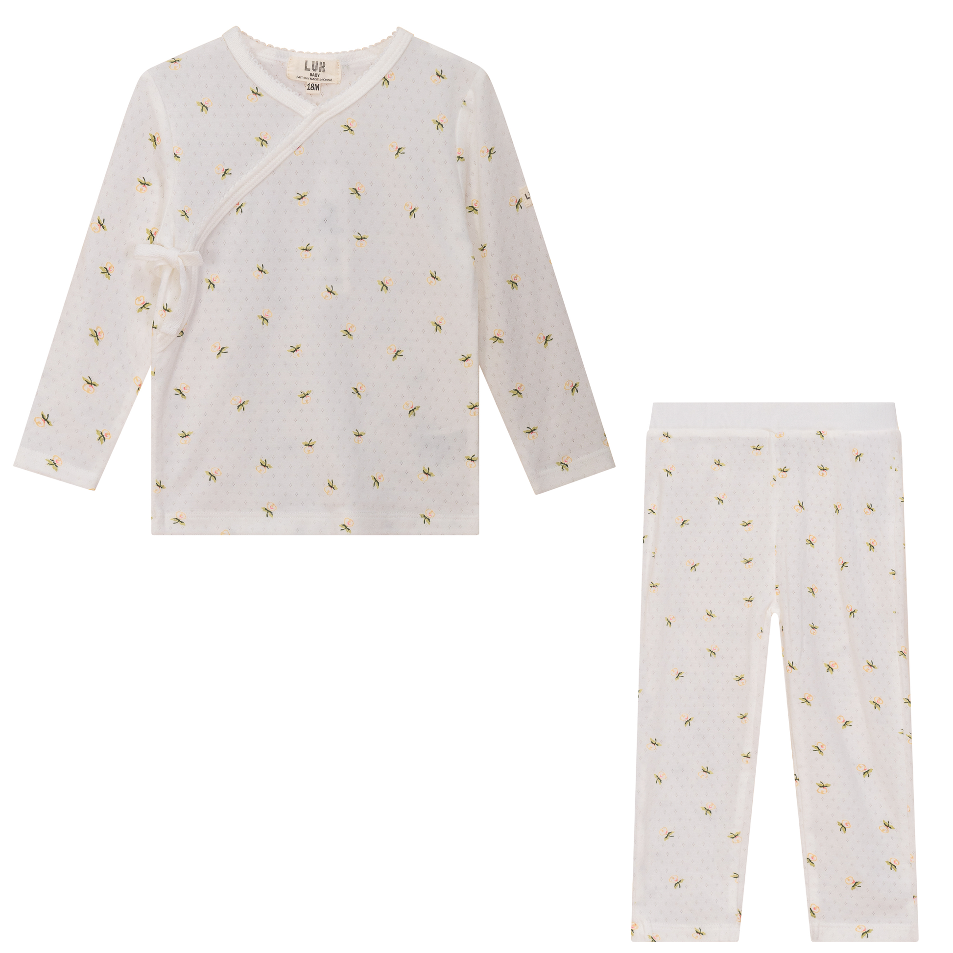 Floral Print Pointelle 2Pc Set Off White