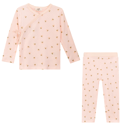 Floral Print Pointelle 2Pc Set Pink
