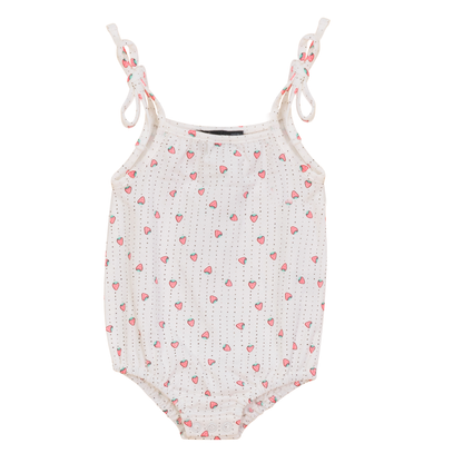 Strawberry and Pear Printed Romper Off White Red