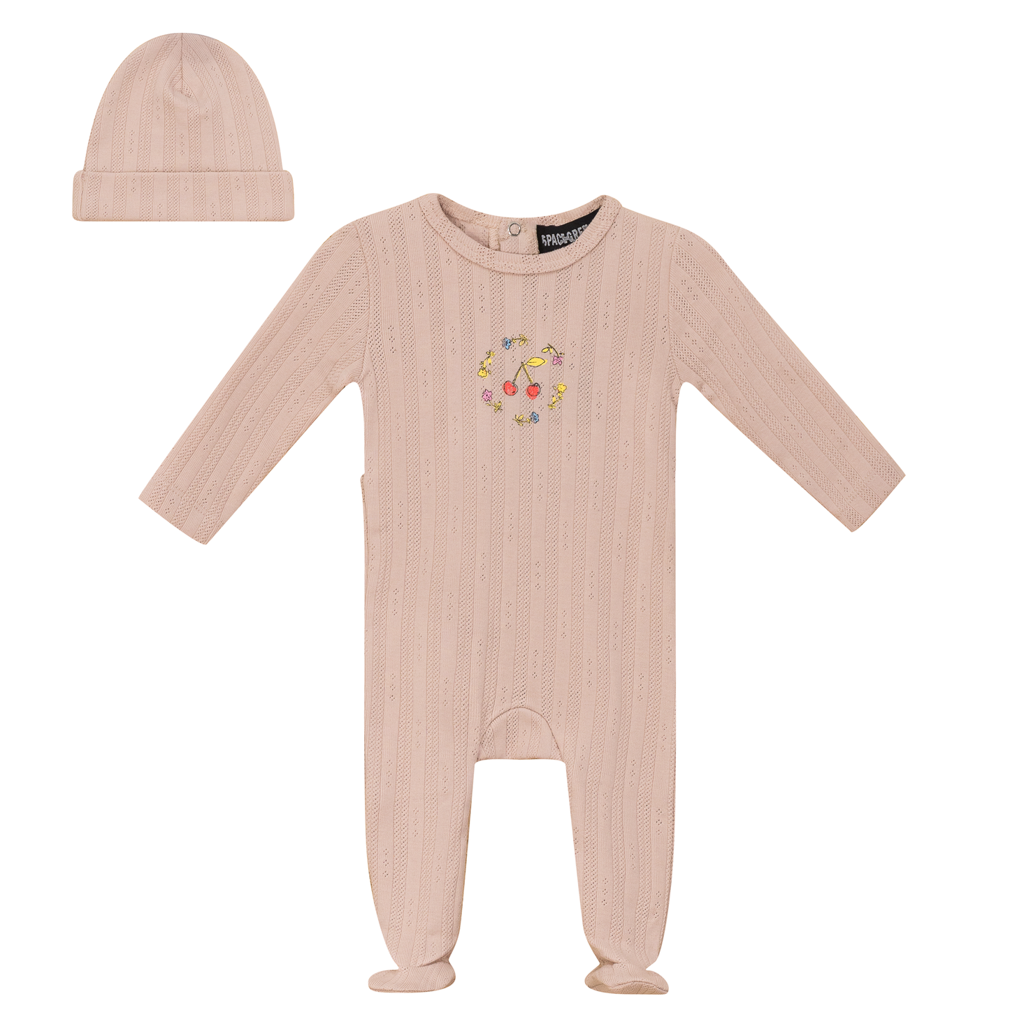 Pointelle Ribbed Onesie and Hat Soft Pink