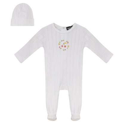 Pointelle Ribbed Onesie and Hat White