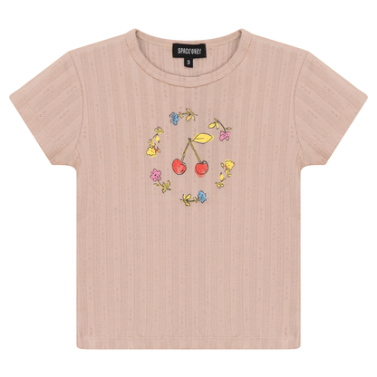 Pointelle Ribbed T-Shirt Soft Pink