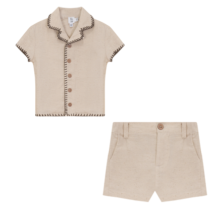 Twill Woven Shorts Set Beige