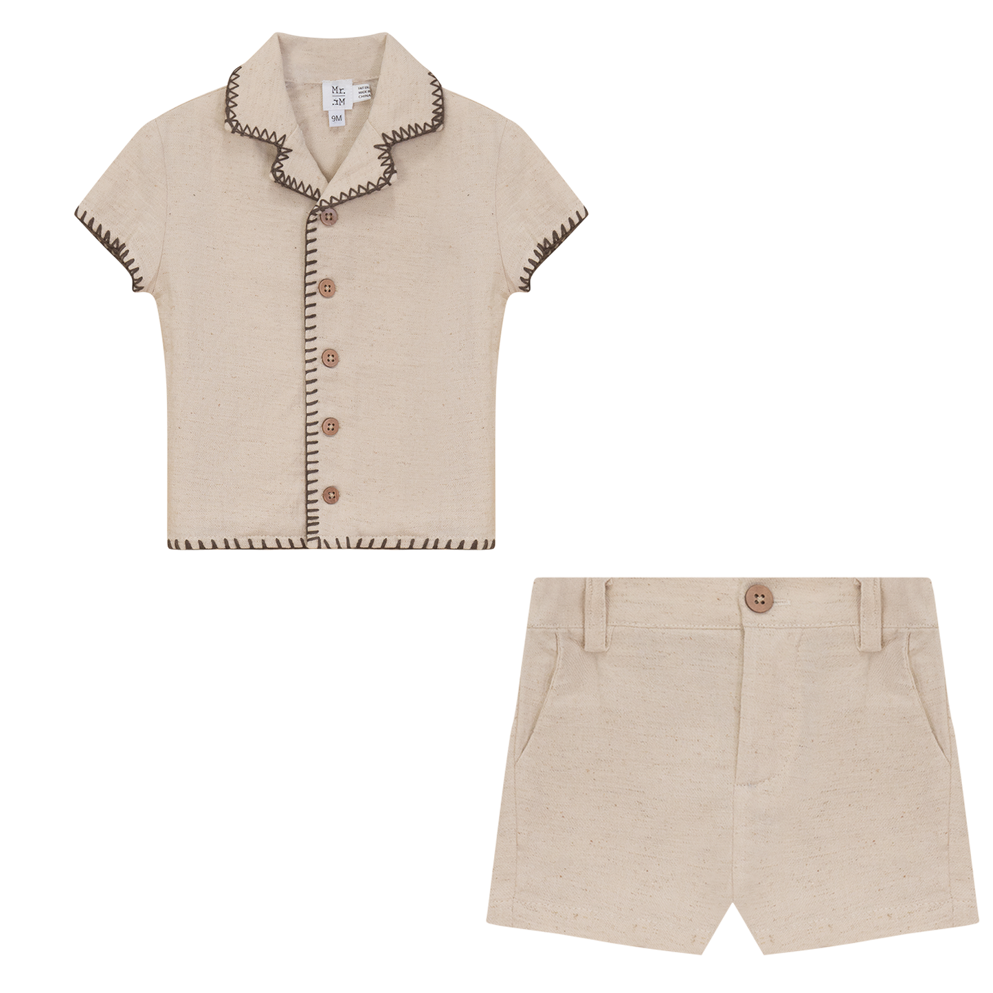 Twill Woven Shorts Set Beige