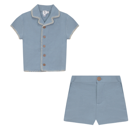 Twill Woven Shorts Set Blue
