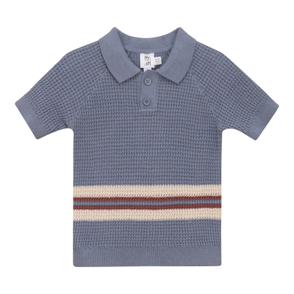 Waffle Knit Striped Sweater Grey Blue