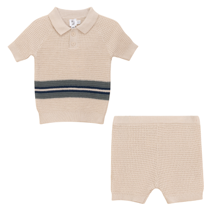 Waffle Knit Striped 2Pc Set Dark Almond Spruce