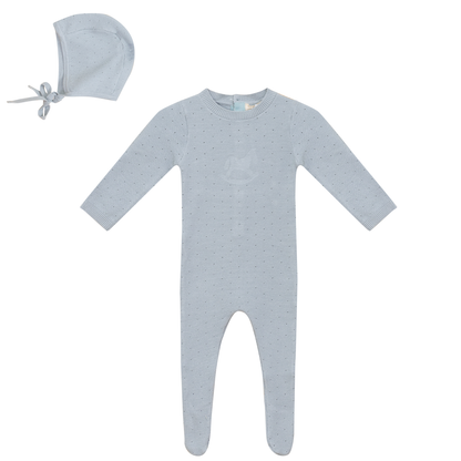 Pony Bow Print Onesie and Hat Blue Mist