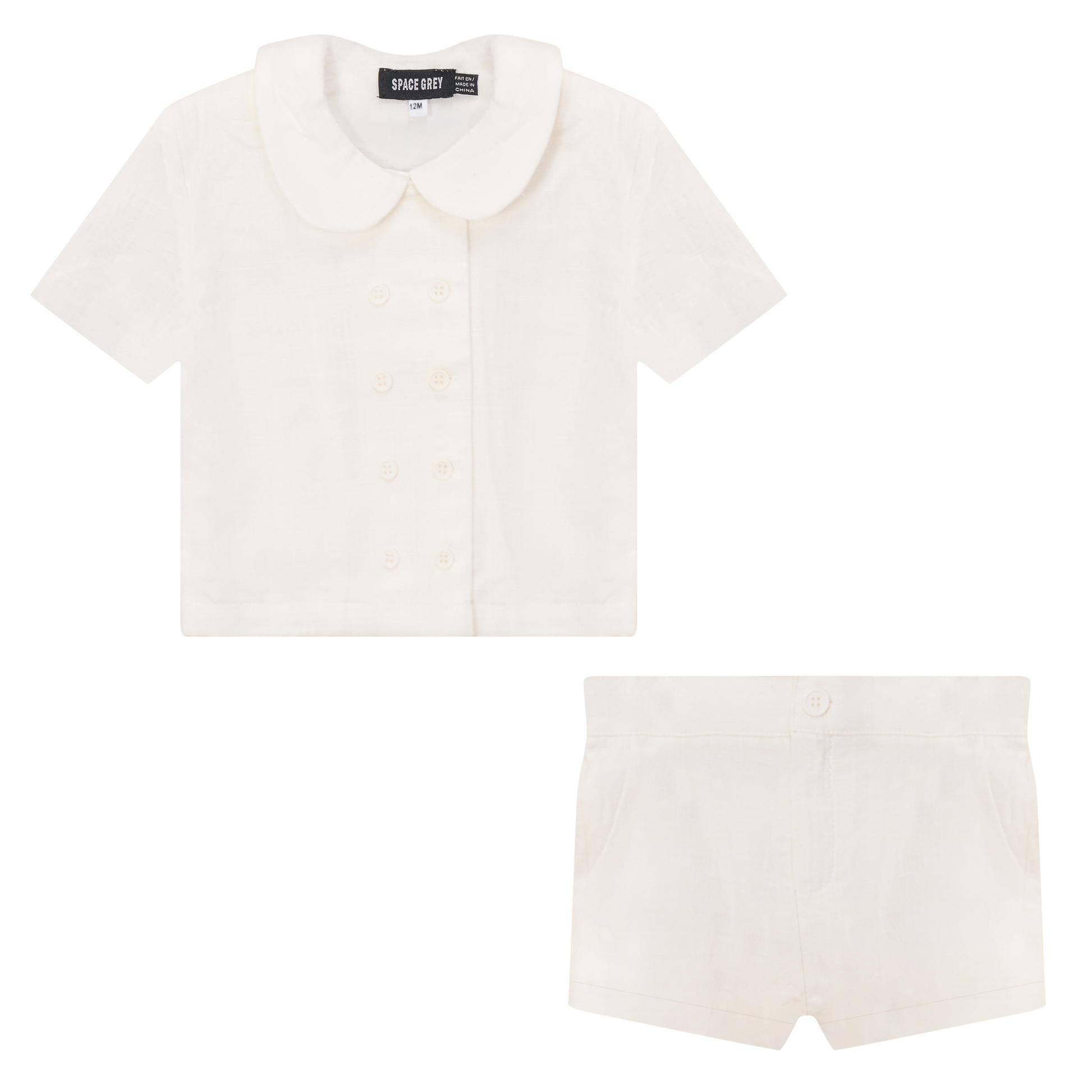 Woven Double Breasted 2Pc Set Off White