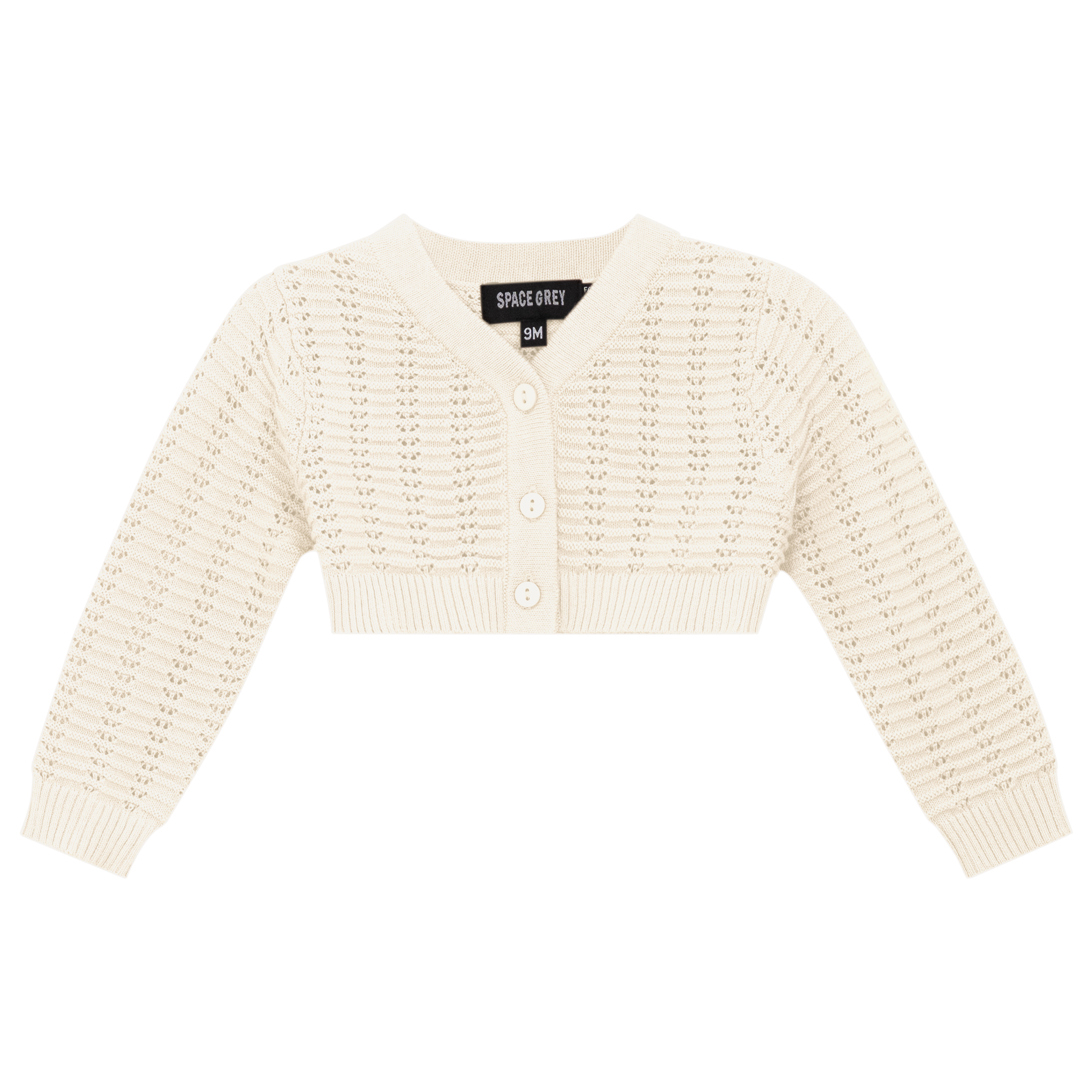 Pointelle Knit Cropped Cardigan Off White